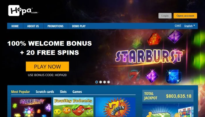 Hopa Casino casino lobby on desktop